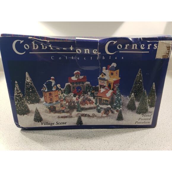 Vintage Cobblestone Corners Village Scene Hand Painted Porcelain NEW Christmas - Picture 1 of 9